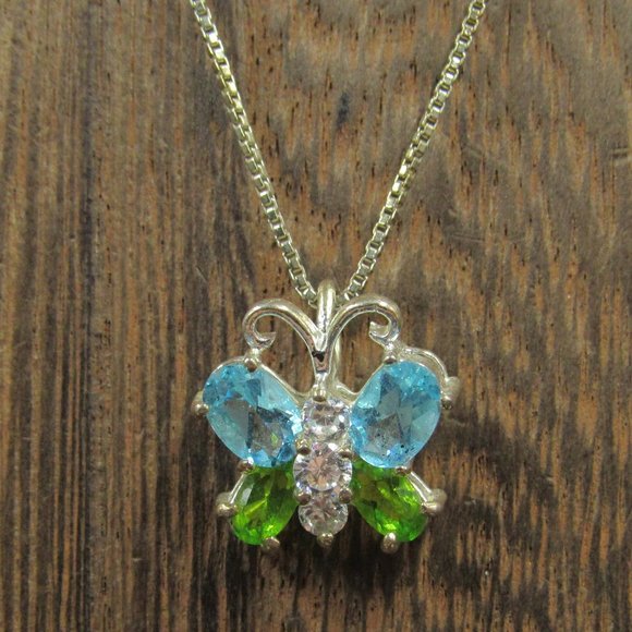 Jewelry - 18" Sterling Silver Colorful CZ Butterfly Necklace